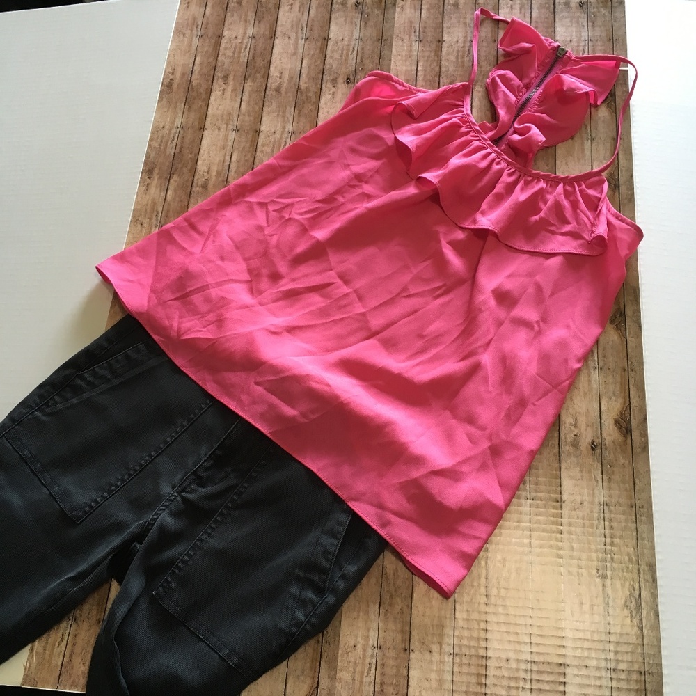Charming Charlie pink ruffled tank medium EUC